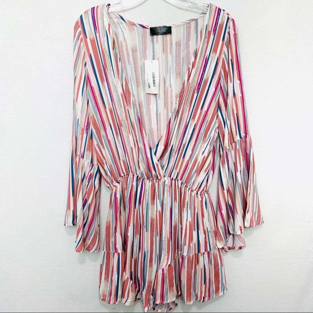 Charlie Moss Summer Romper Purple Bell Sleeve Sz L
